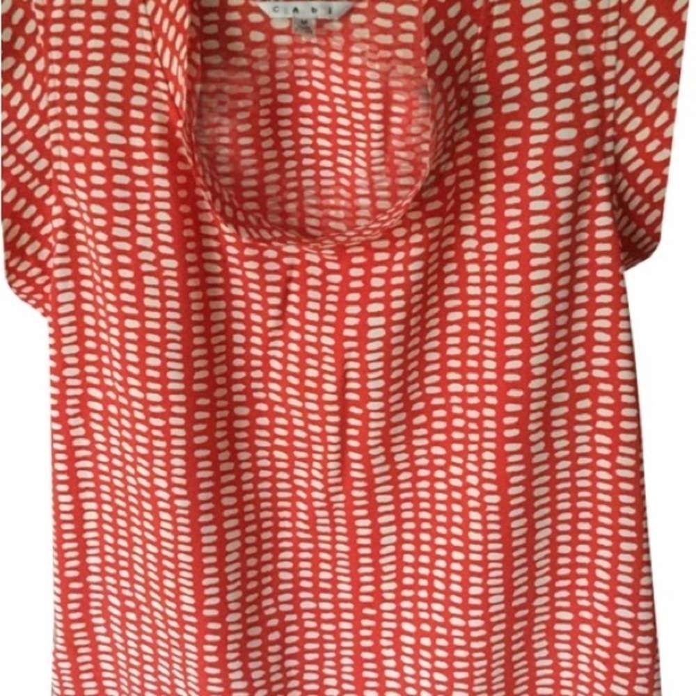 203- Cabi NWOT Orange & White Short Sleeve Top Size M 100% Polyester